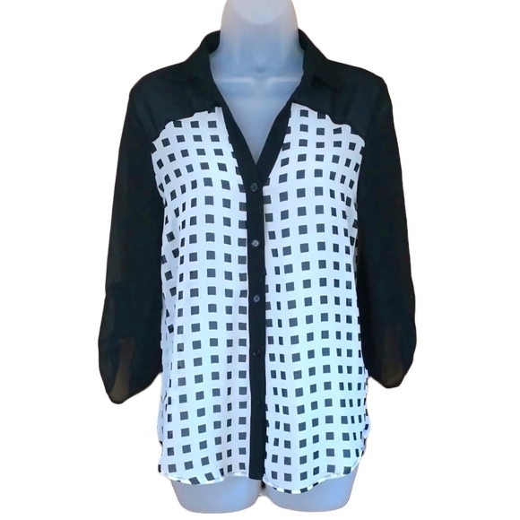 Maurices Sheer Black and White Button Up Blouse - Picture 1 of 7